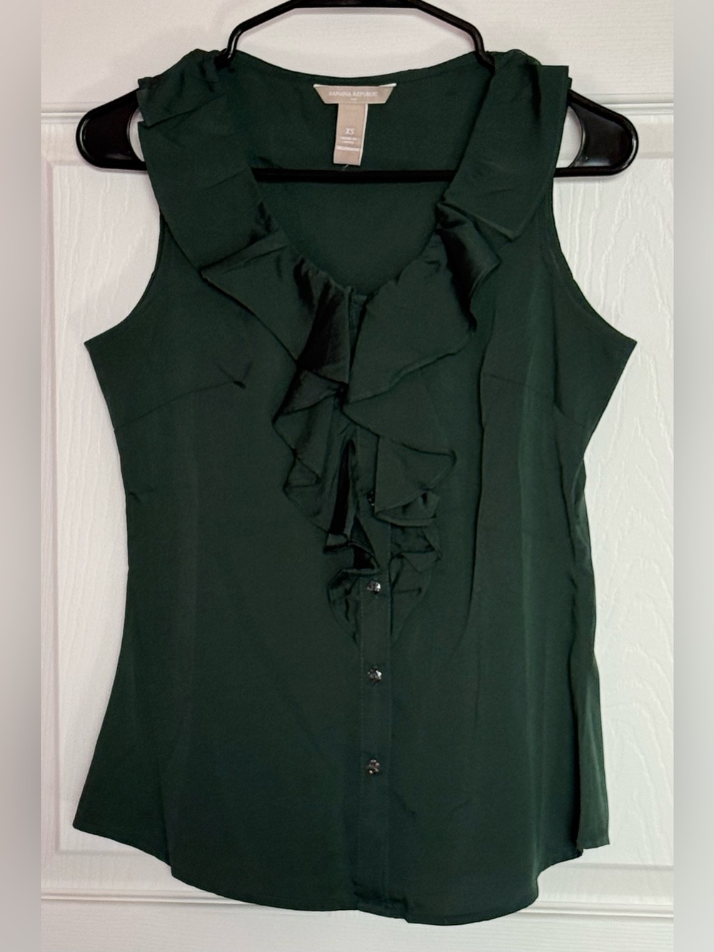 Banana Republic Dark Green Ruffle Front Sleeveless Blouse